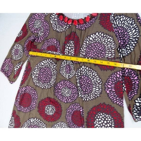 New Boden US 14 Maroon Beaded Scoop Neck Floral Print Viscose Empire Waist Dress - Picture 8 of 8